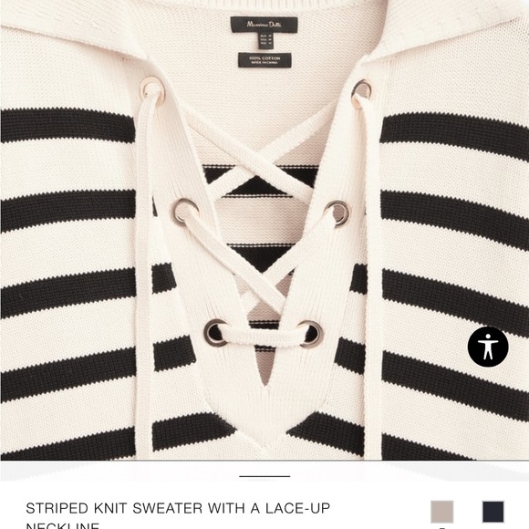 NWT Zara Striped Sweater with Lace Up Neckline - Picture 4 of 9